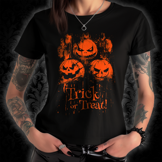 Dámské tričko Halloween Pumpkins Trick or Treat v oranžové barvě