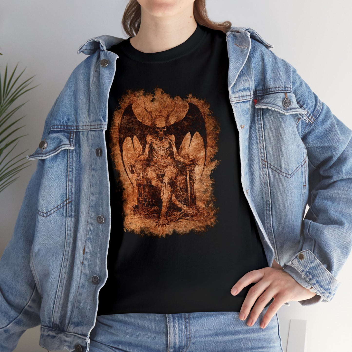 Unisex T-shirt Devil on his Throne in Beige Square - Frogos Design