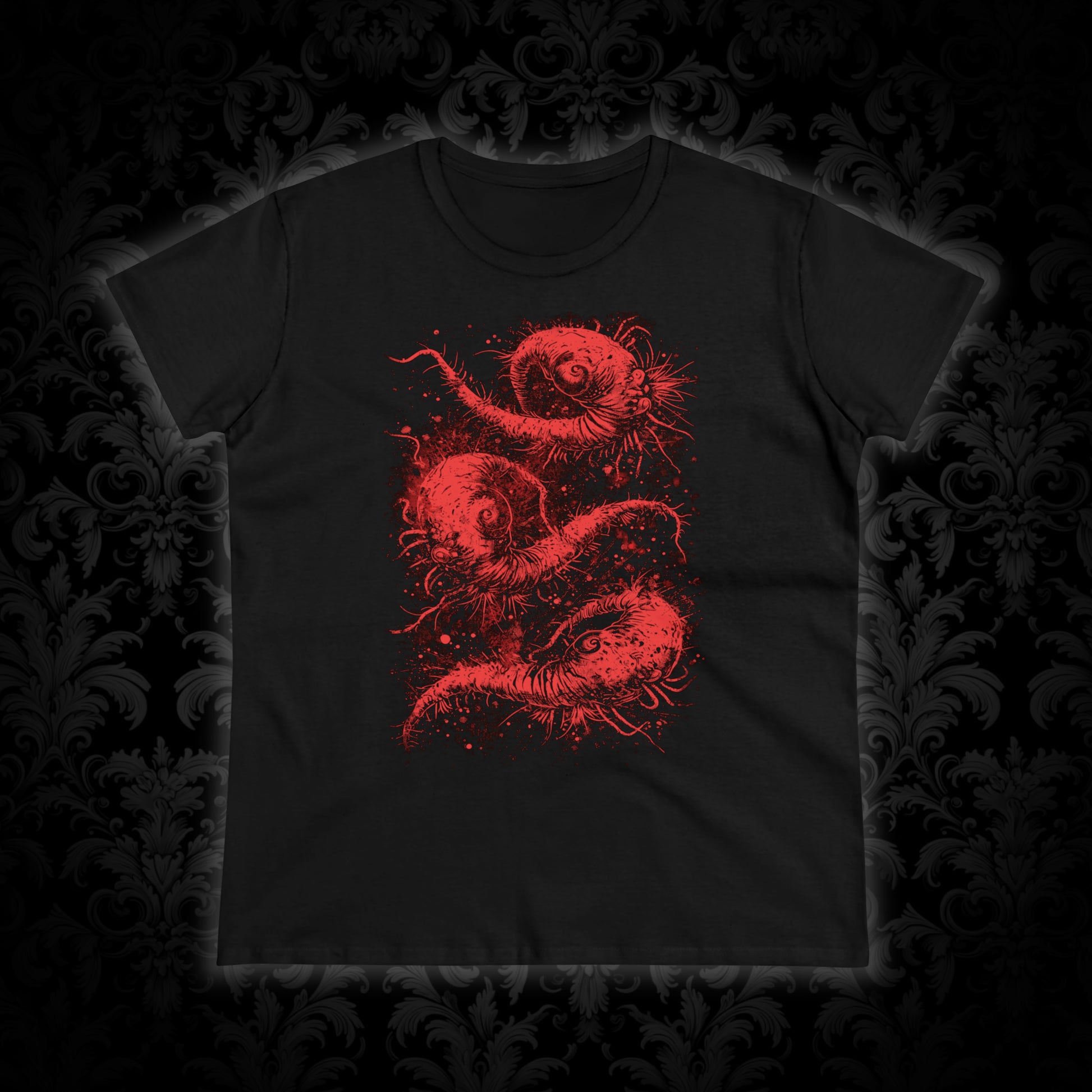 Women's T-shirt Cosmic Worms in Red - Frogos Design