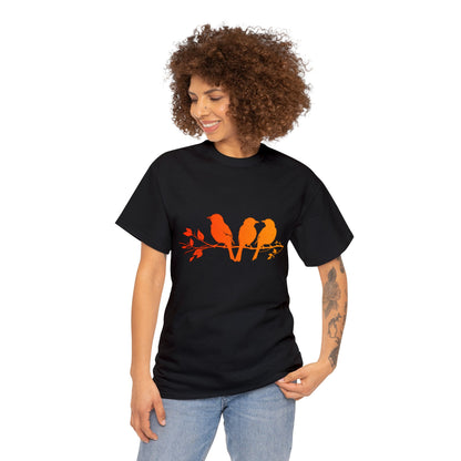 Unisex T-shirt Birds on a Branch in Orange - Frogos Design