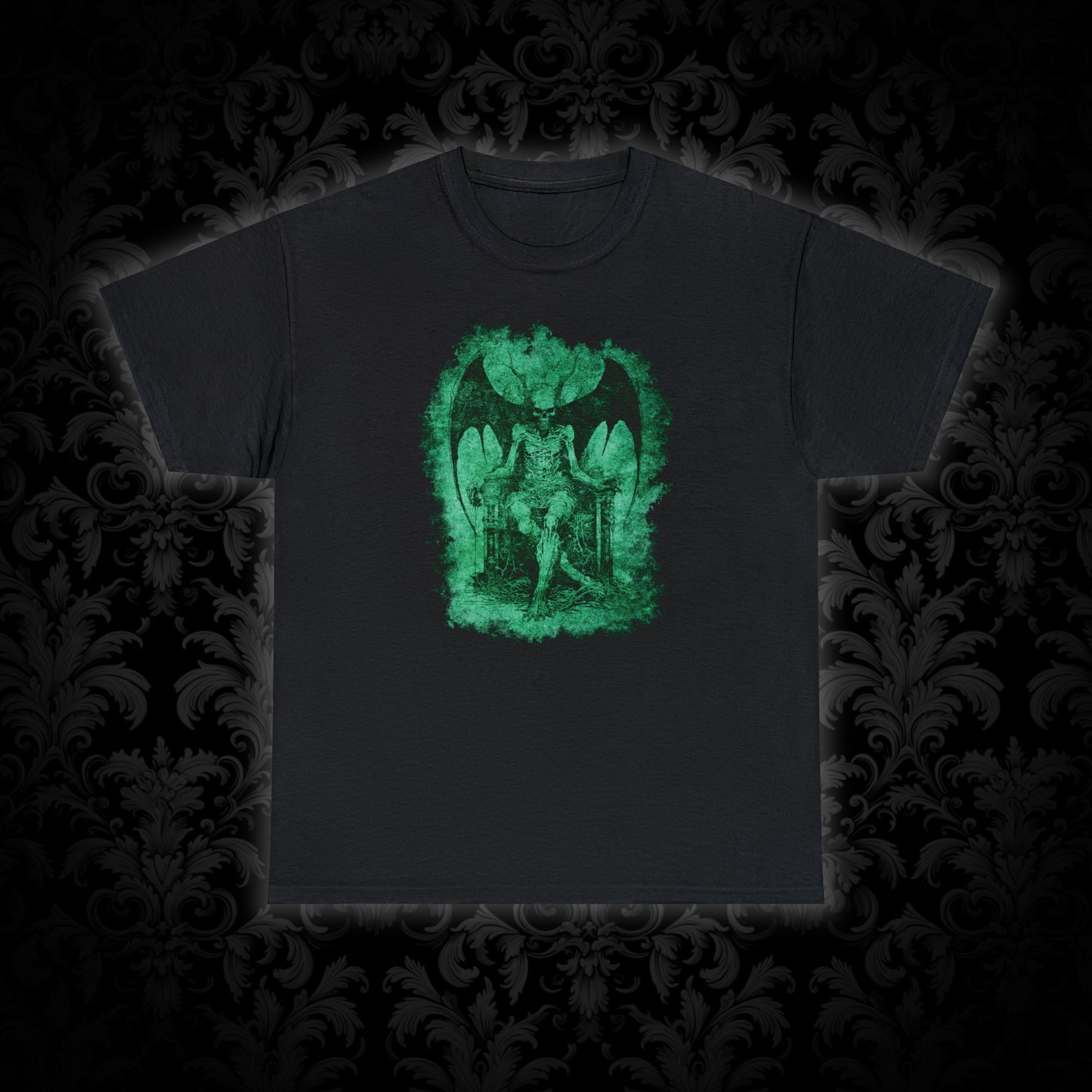 Unisex T-shirt Devil on his Throne in Green - Frogos Design