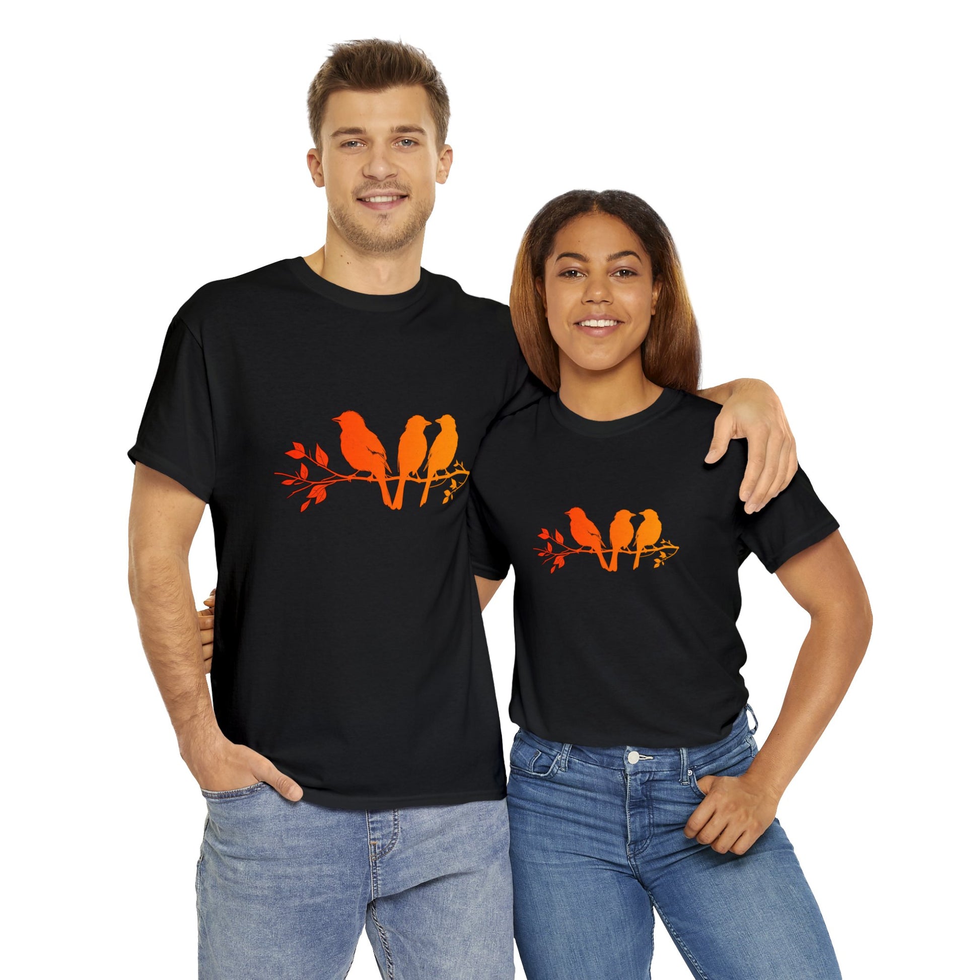 Unisex T-shirt Birds on a Branch in Orange - Frogos Design