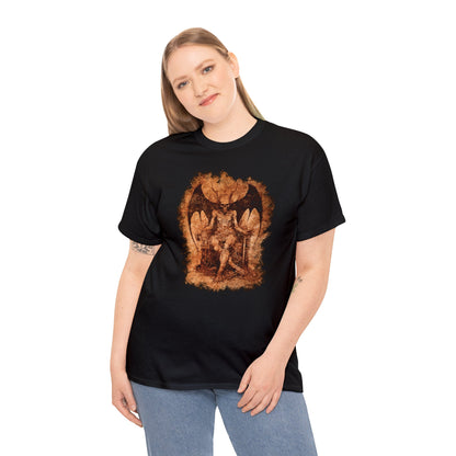 Unisex T-shirt Devil on his Throne in Beige Square - Frogos Design