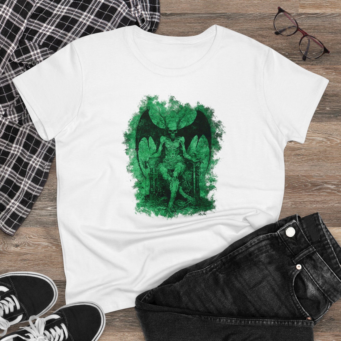 Women's T-shirt Devil on his Throne in Green - Frogos Design