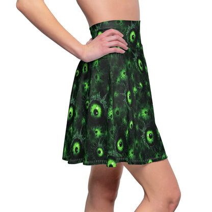 Women's Skater Skirt Greeny Lurking Eyes - Frogos Design