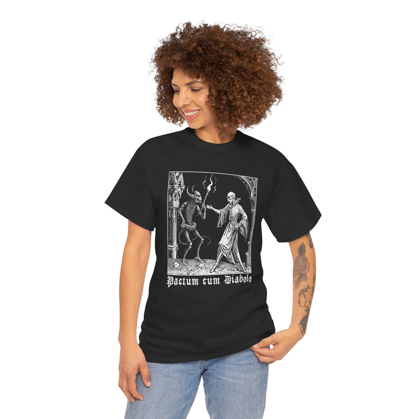 Unisex tričko Pactum cum Diabolo v bílé