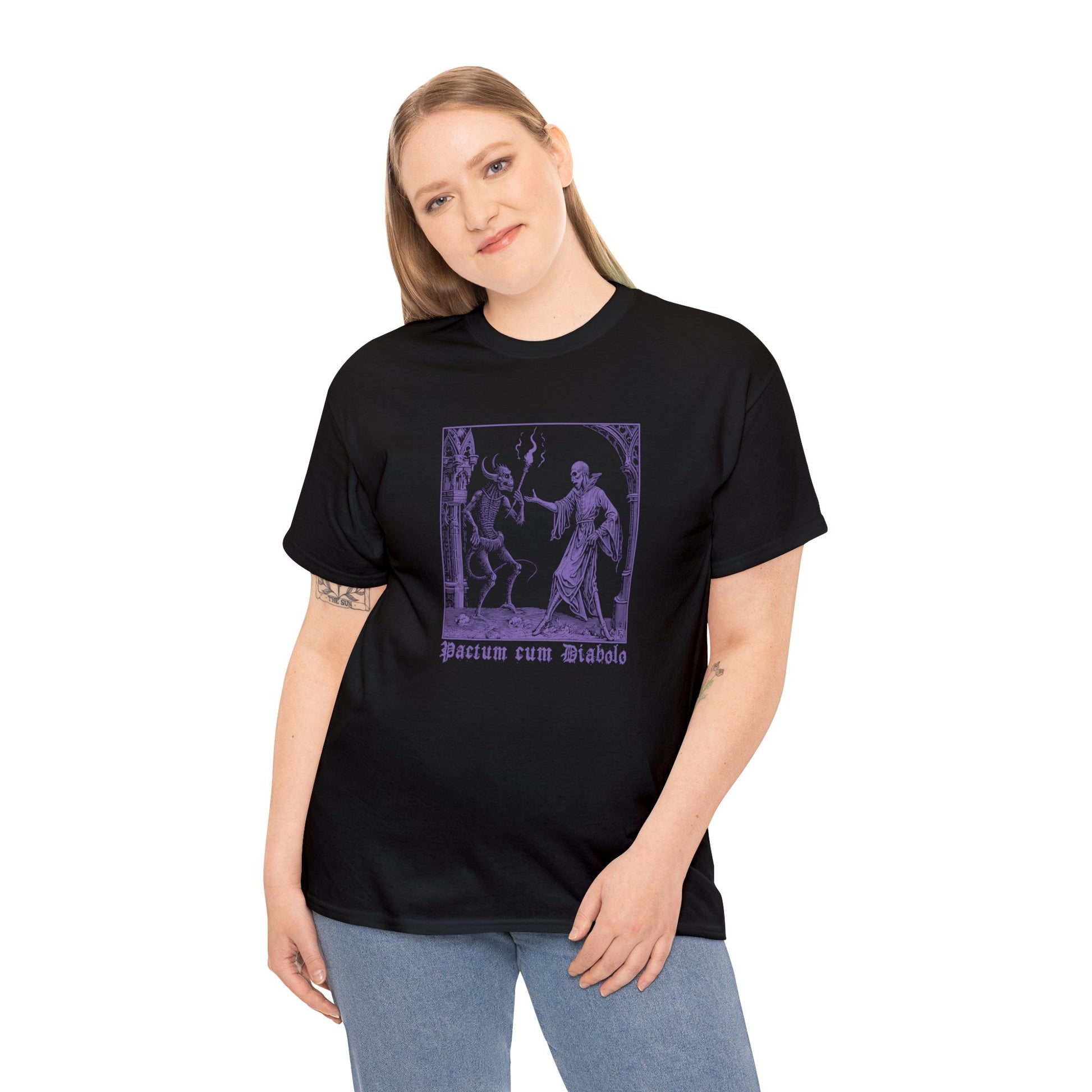 Unisex T-shirt Pactum cum Diabolo in Purple - Frogos Design