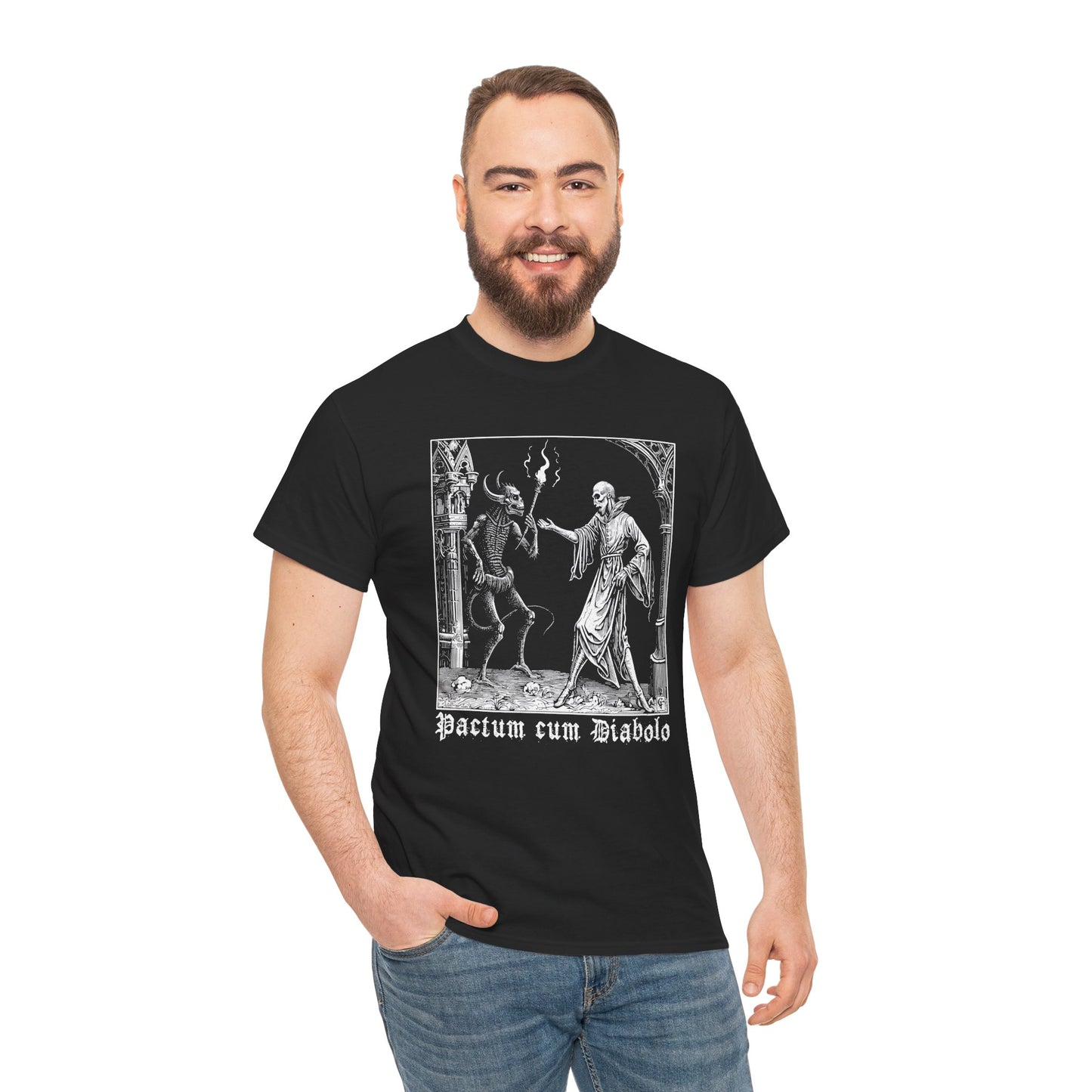 Unisex tričko Pactum cum Diabolo v bílé