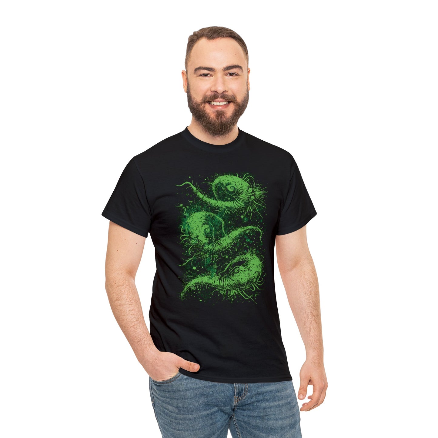 Unisex T-shirt Cosmic Worms in Green - Frogos Design