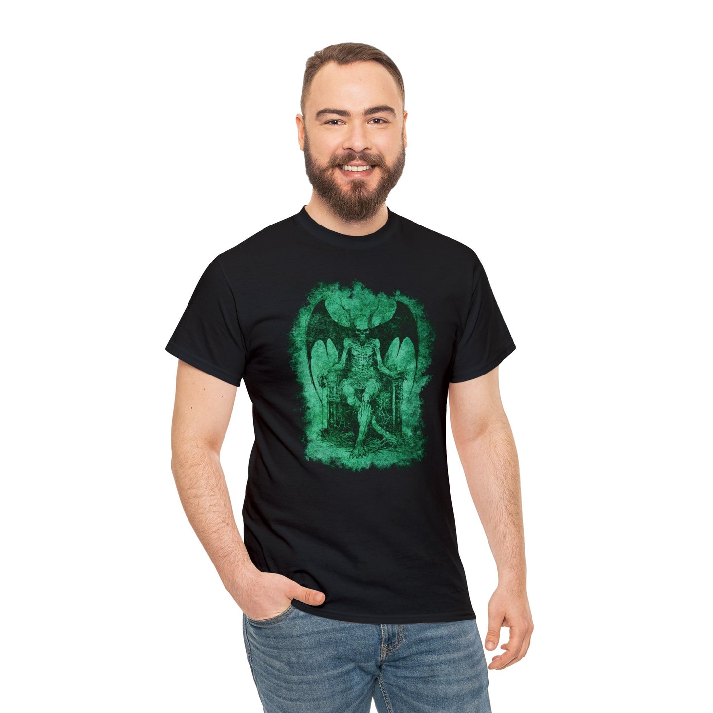 Unisex T-shirt Devil on his Throne in Green - Frogos Design