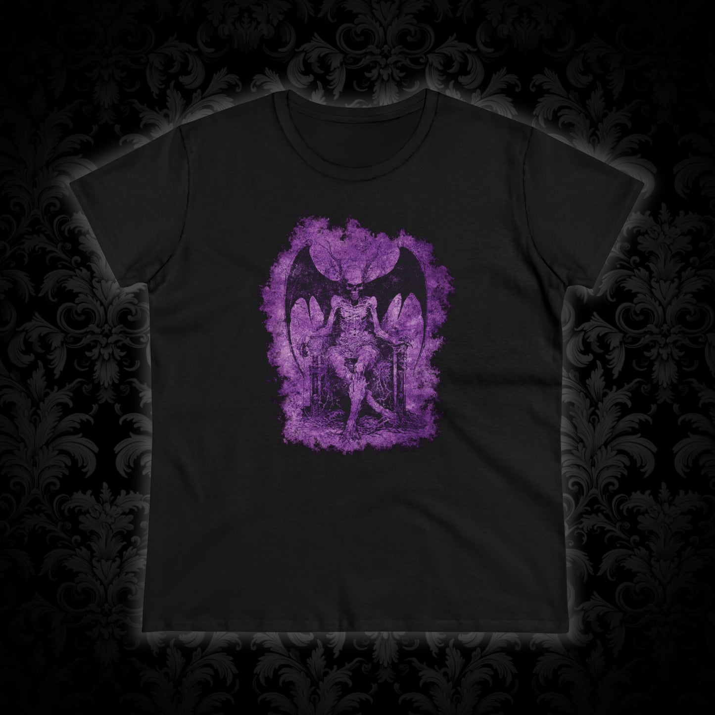 Women's T-shirt Devil on his Throne in Purple - Frogos Design