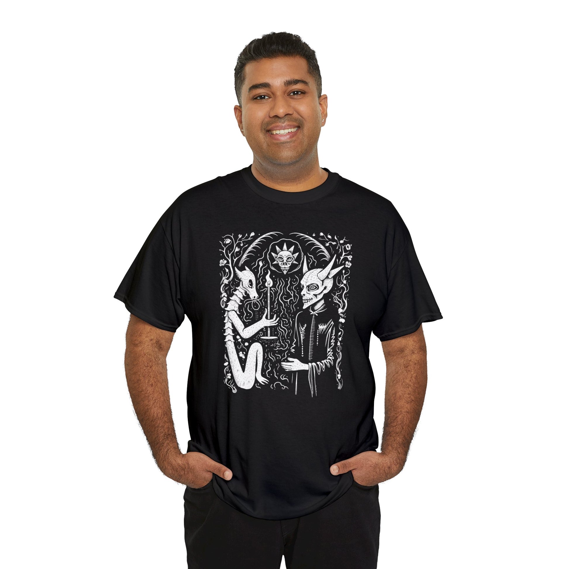 Unisex T-shirt Pact with the Devil in White - Frogos Design