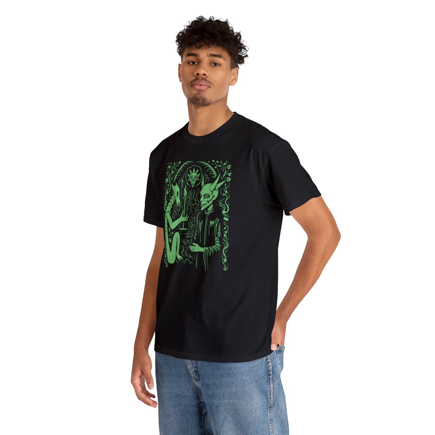 Unisex T-shirt Pact with the Devil in Green - Frogos Design