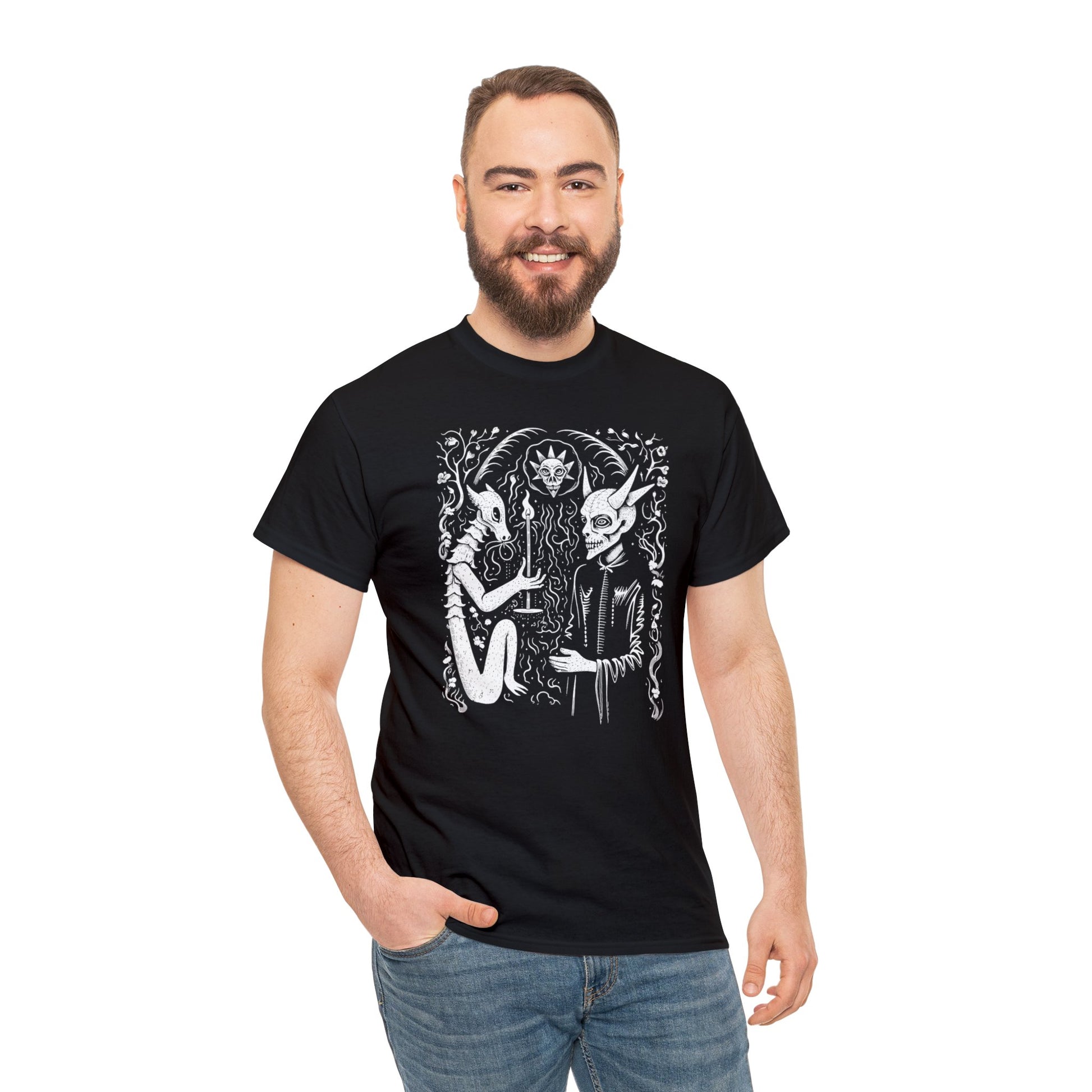 Unisex T-shirt Pact with the Devil in White - Frogos Design