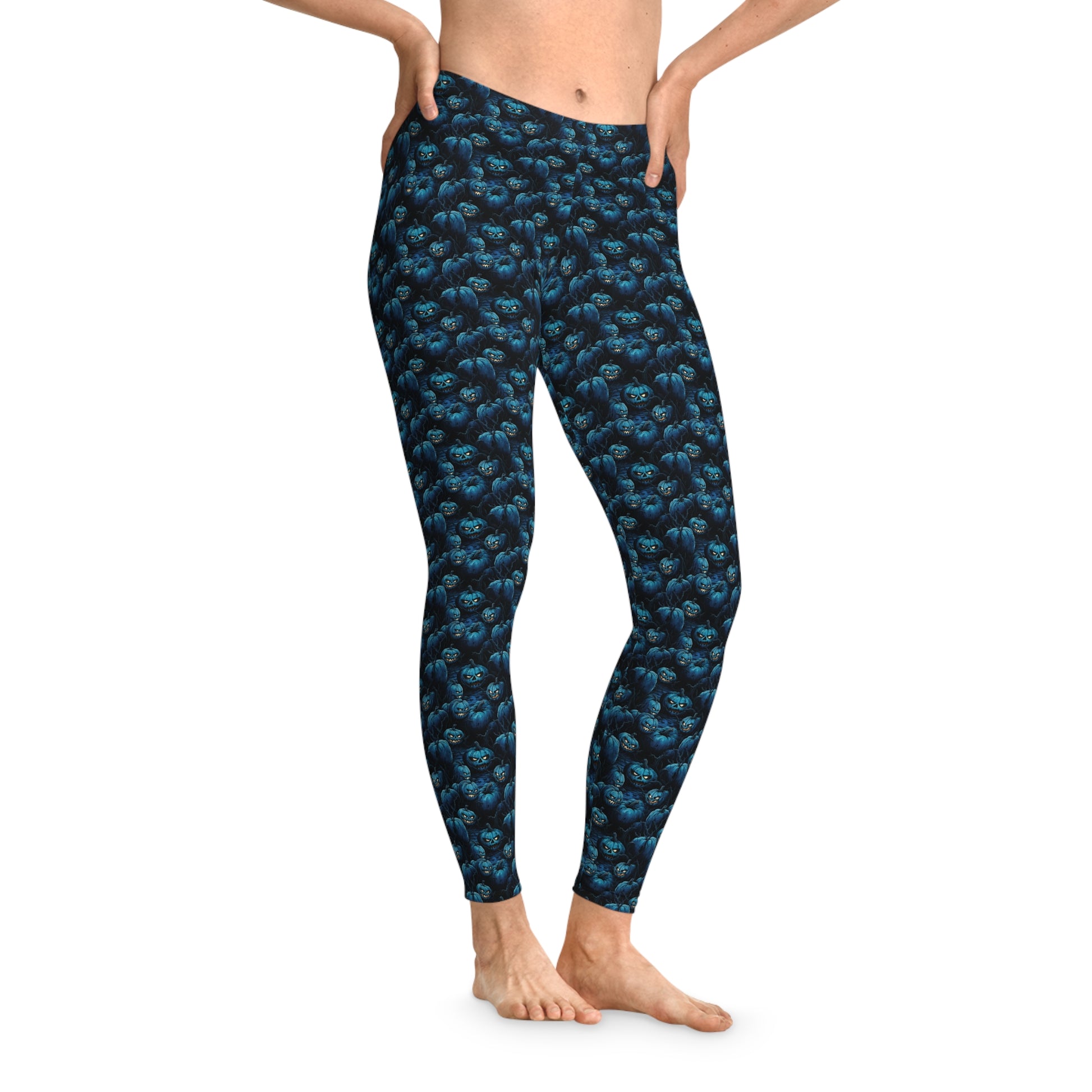 Women`s Leggings Spooky Blue Halloween Pumpkins - Frogos Design