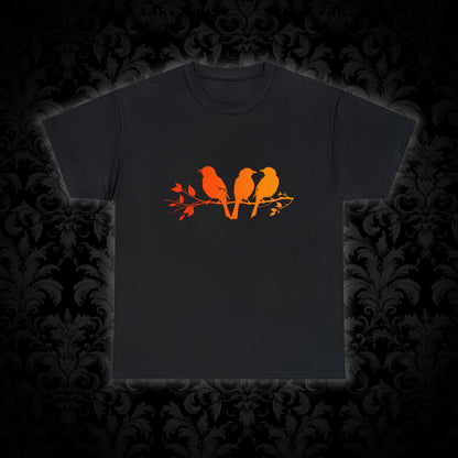 Unisex T-shirt Birds on a Branch in Orange - Frogos Design