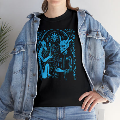 Unisex T-shirt Pact with the Devil in Blue - Frogos Design