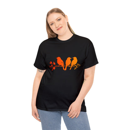 Unisex T-shirt Birds on a Branch in Orange - Frogos Design