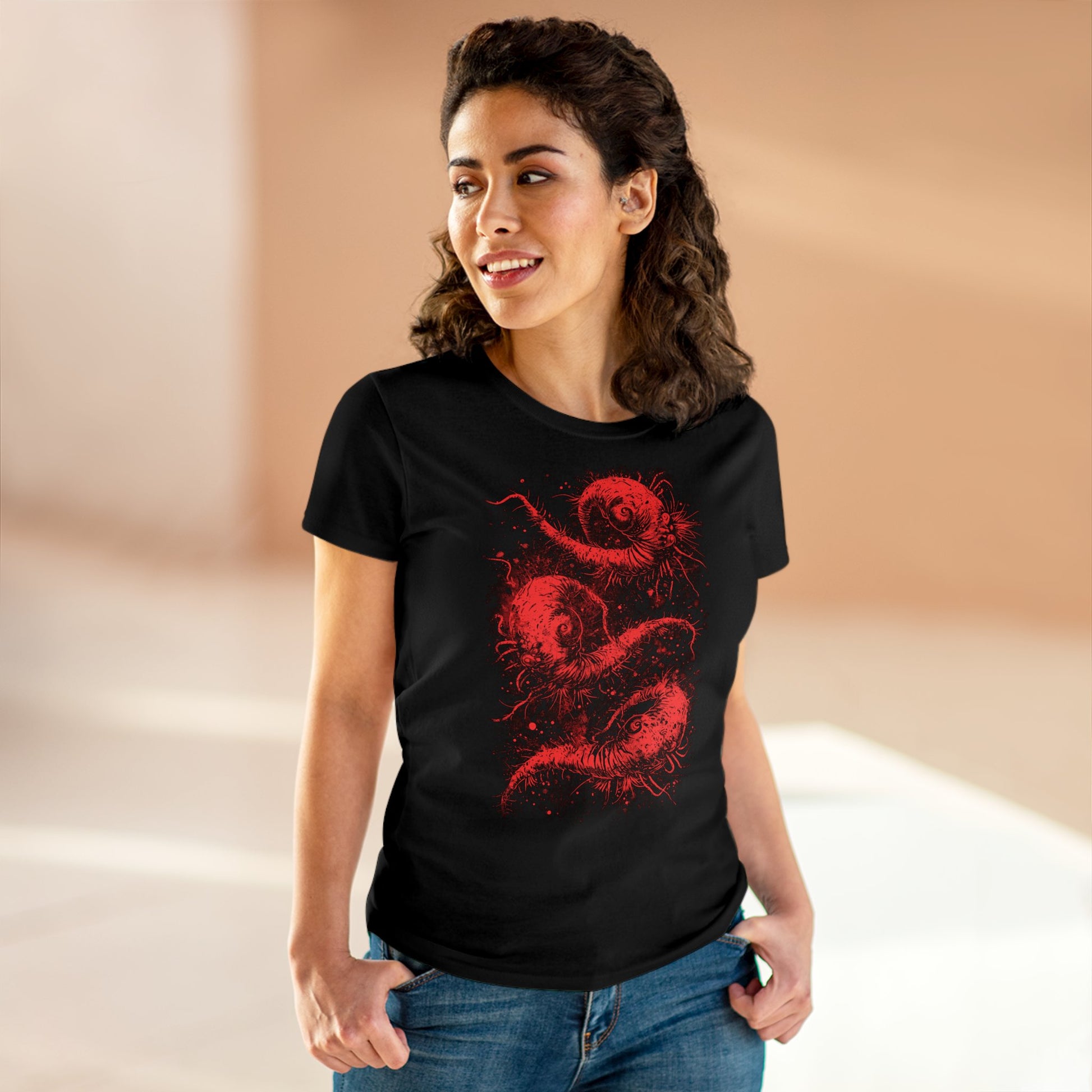 Women's T-shirt Cosmic Worms in Red - Frogos Design