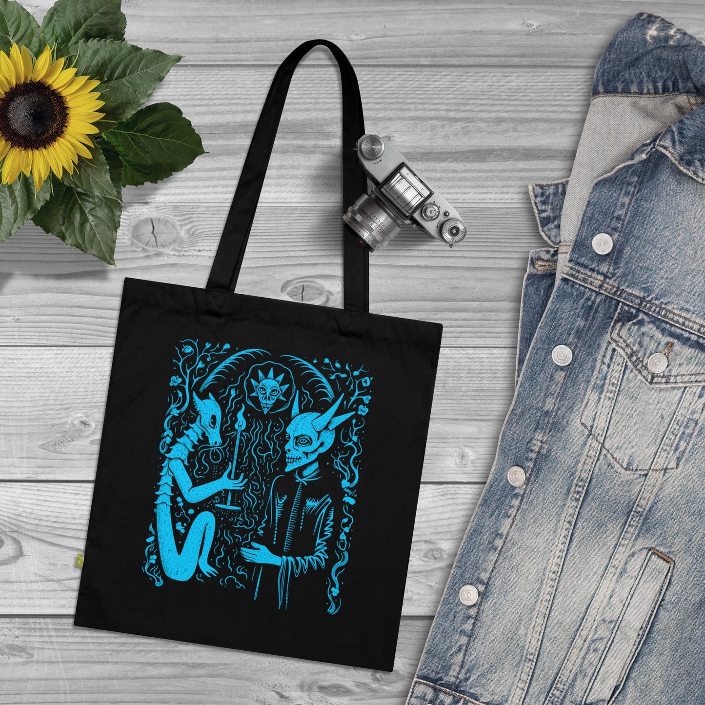 Tote Bag Pact with the Devil in Blue - Frogos Design