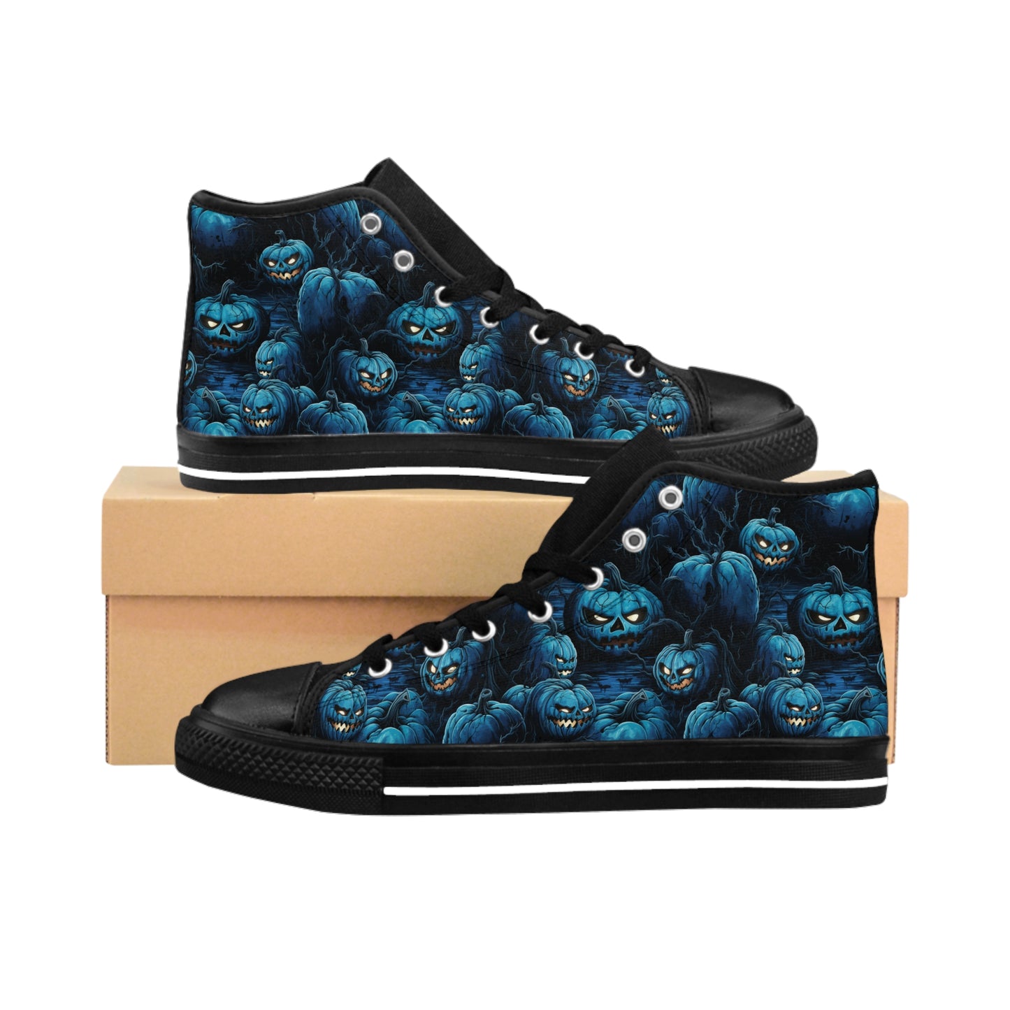 Classic Sneakers Spooky Blue Halloween Pumpkins - Frogos Design