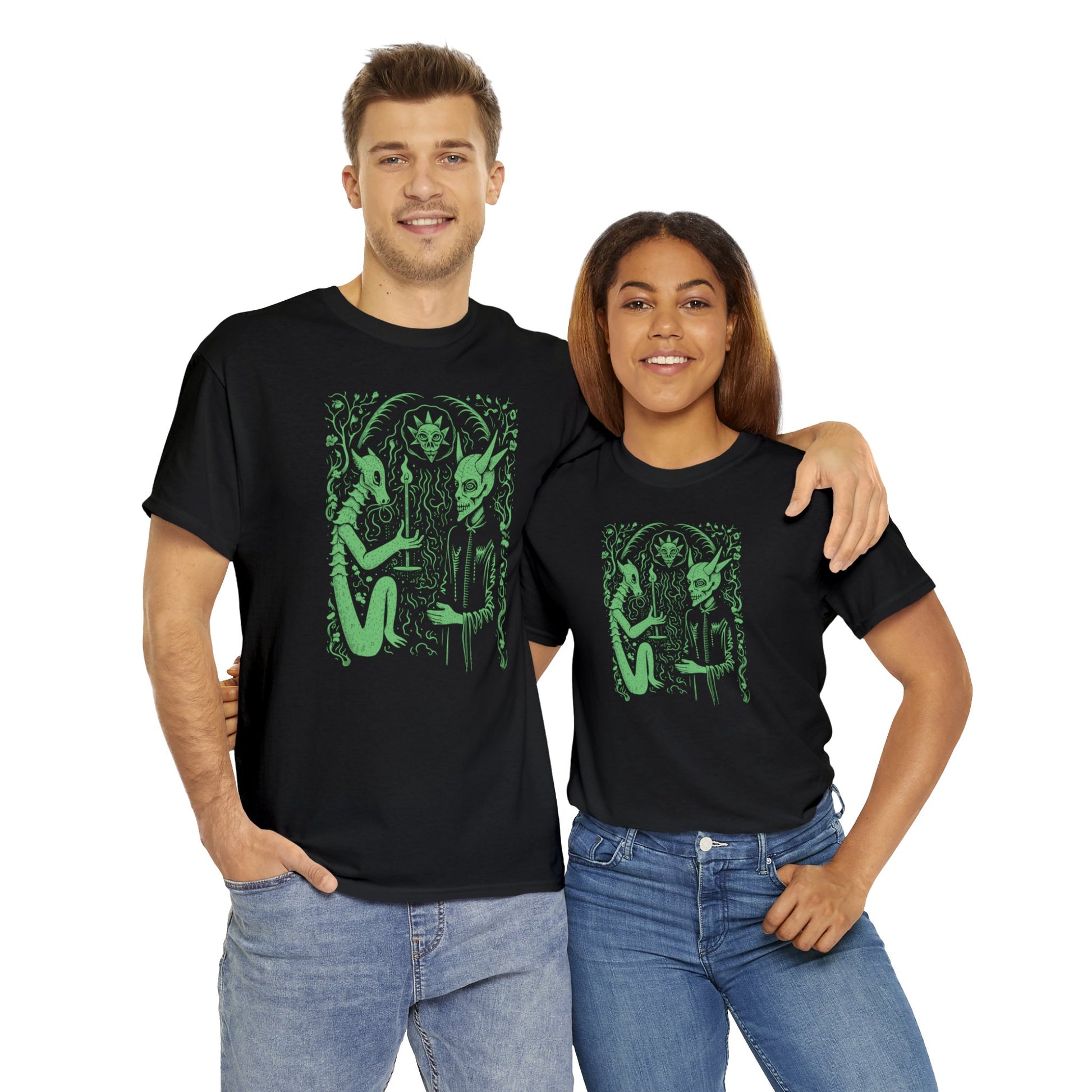 Unisex T-shirt Pact with the Devil in Green - Frogos Design