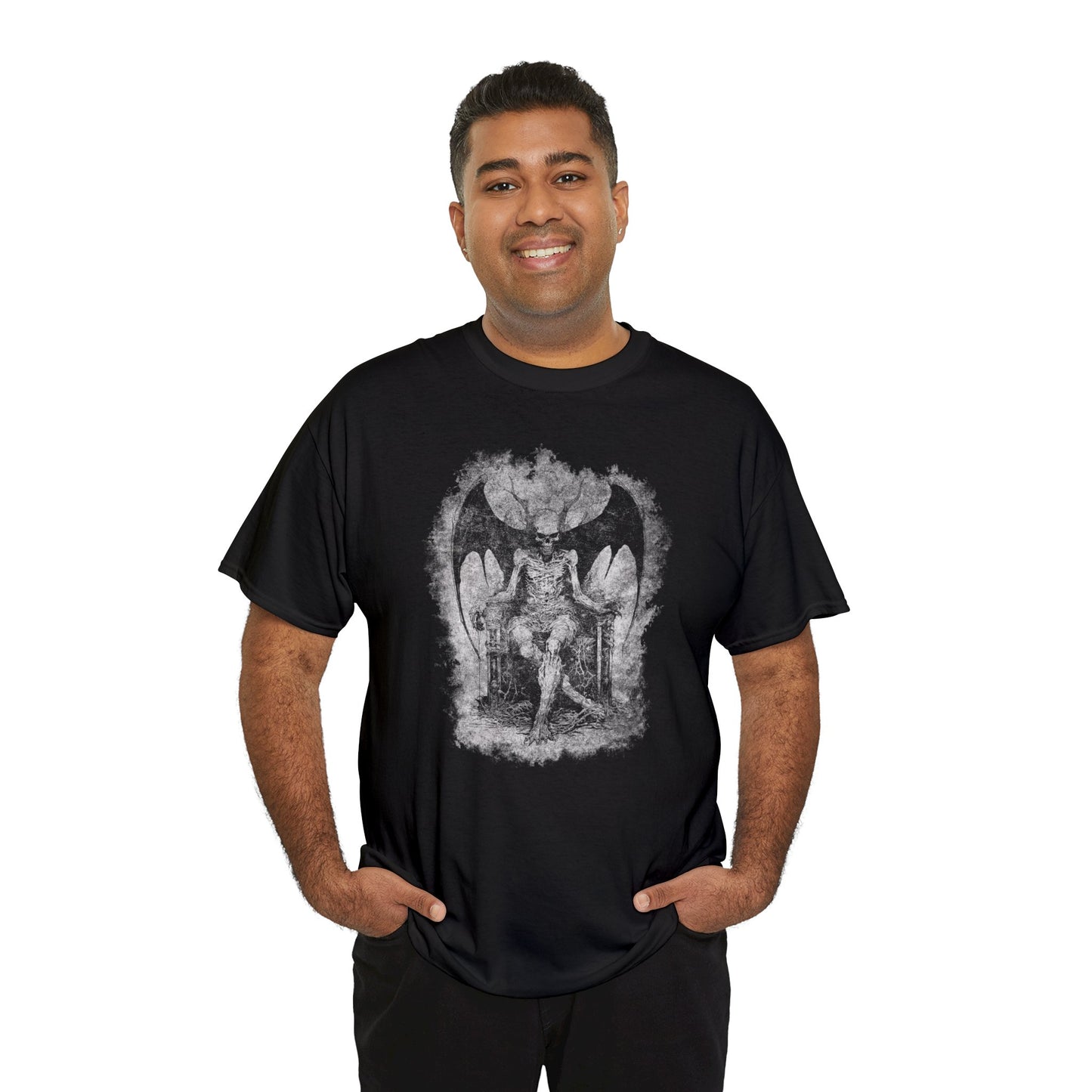 Unisex T-shirt Devil on his Throne in Grey - Frogos Design