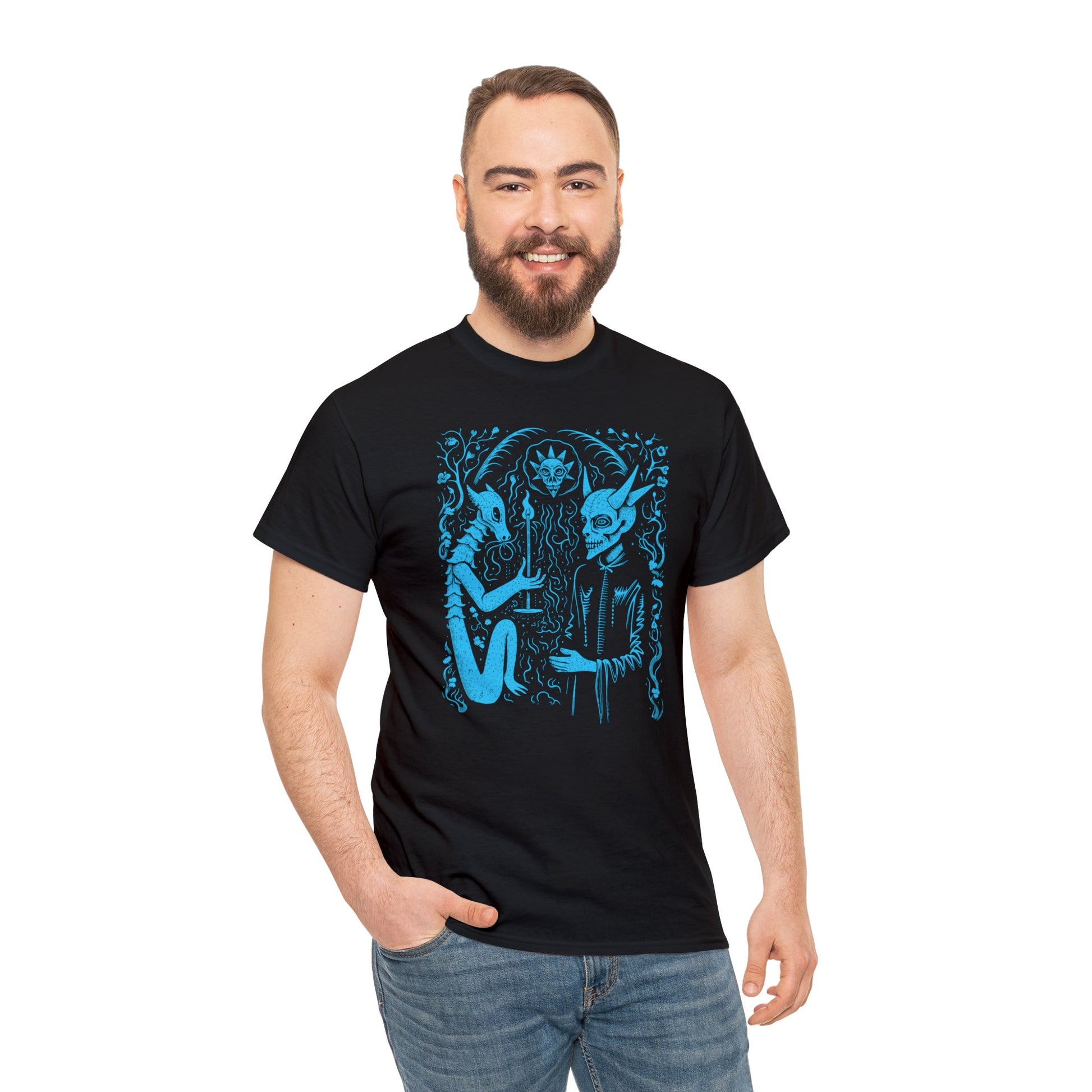 Unisex T-shirt Pact with the Devil in Blue - Frogos Design