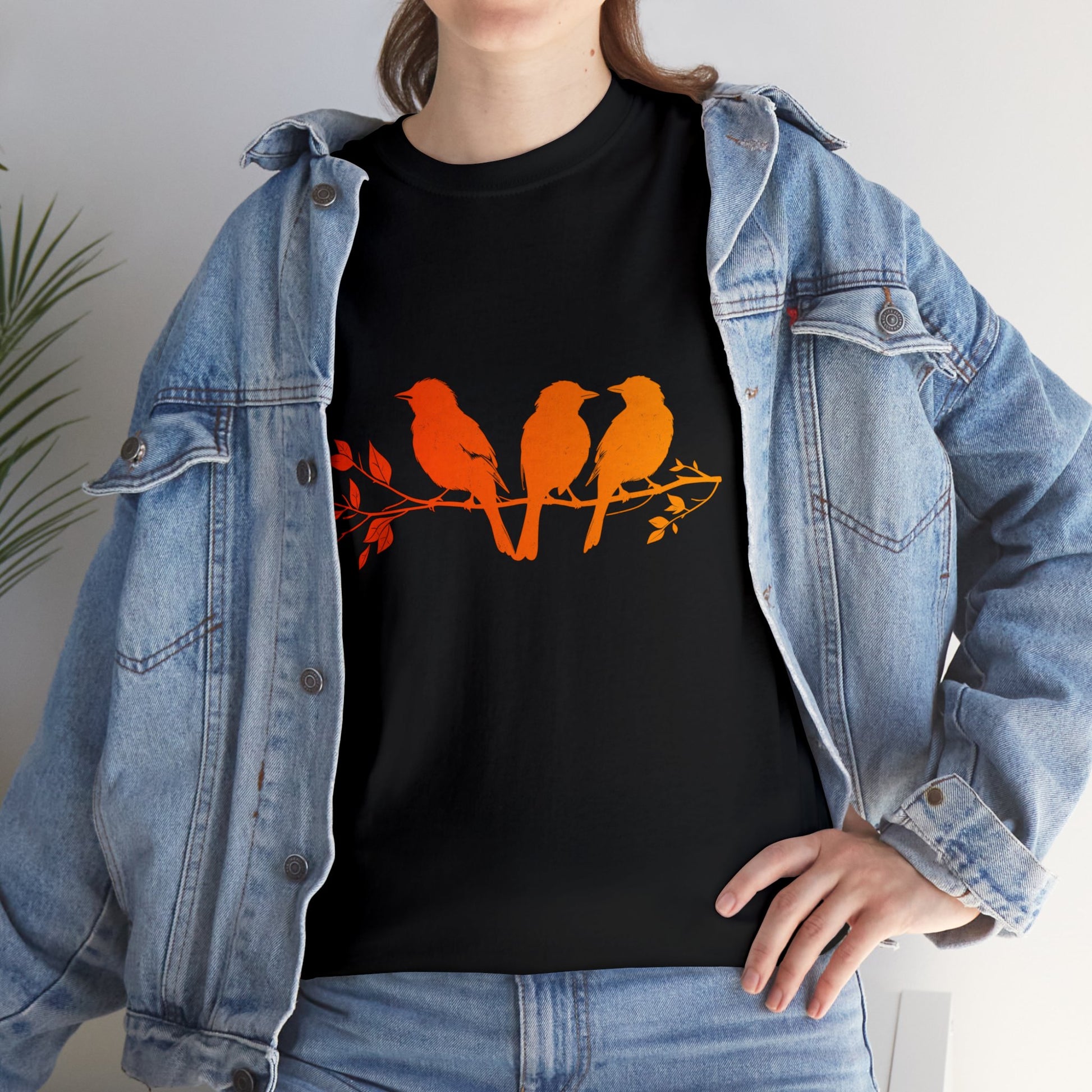 Unisex T-shirt Birds on a Branch in Orange - Frogos Design