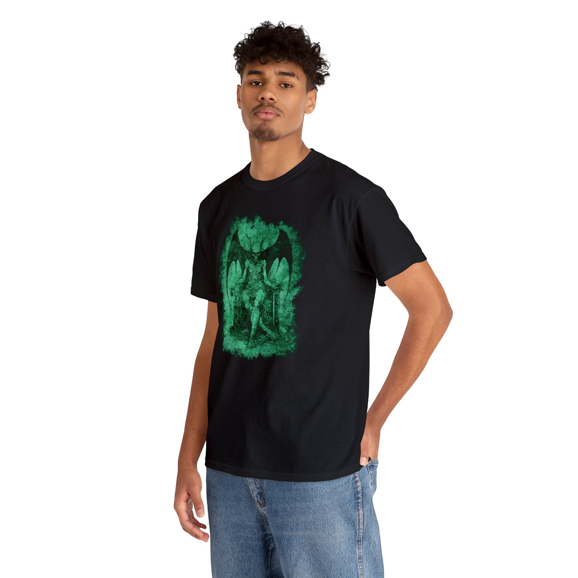 Unisex T-shirt Devil on his Throne in Green - Frogos Design