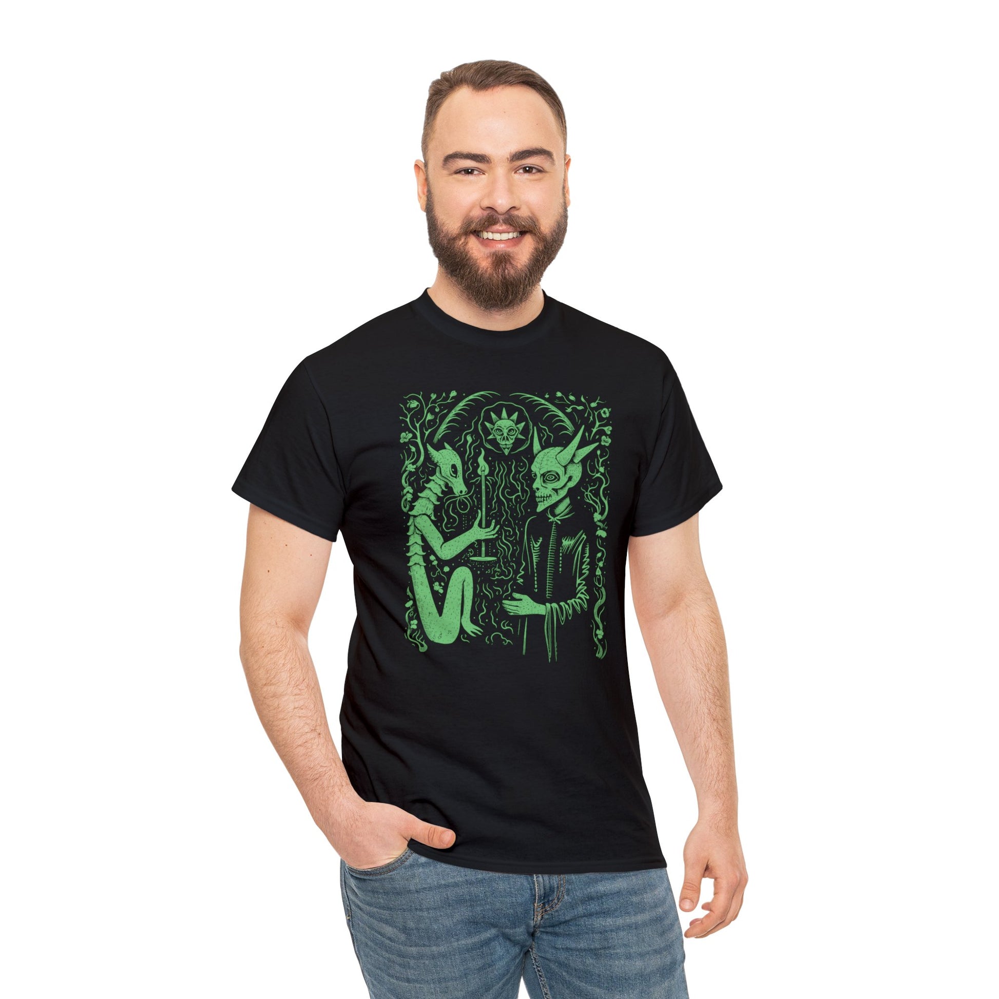 Unisex T-shirt Pact with the Devil in Green - Frogos Design