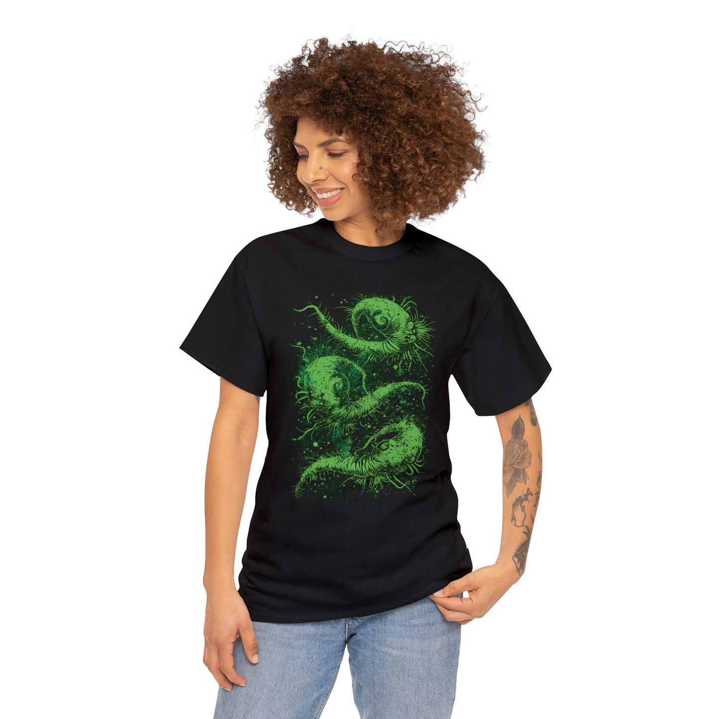 Unisex T-shirt Cosmic Worms in Green - Frogos Design