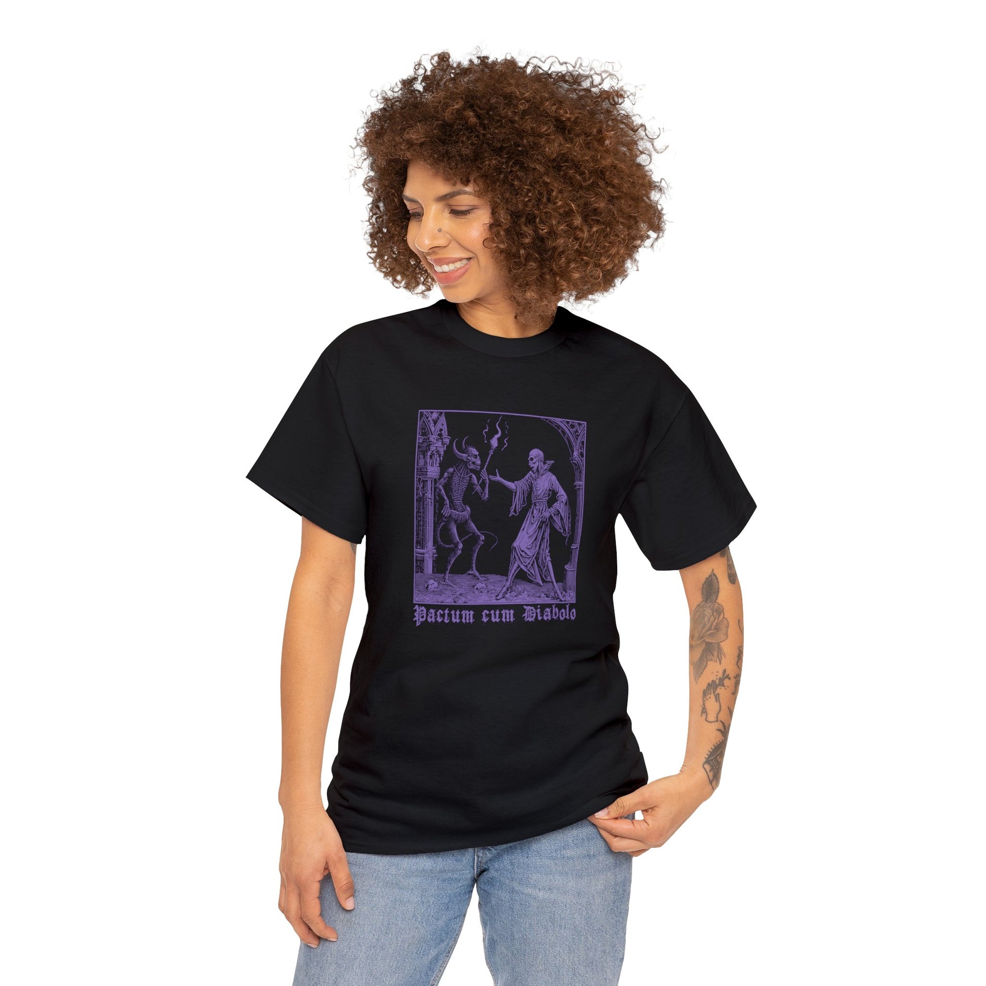 Unisex T-shirt Pactum cum Diabolo in Purple - Frogos Design