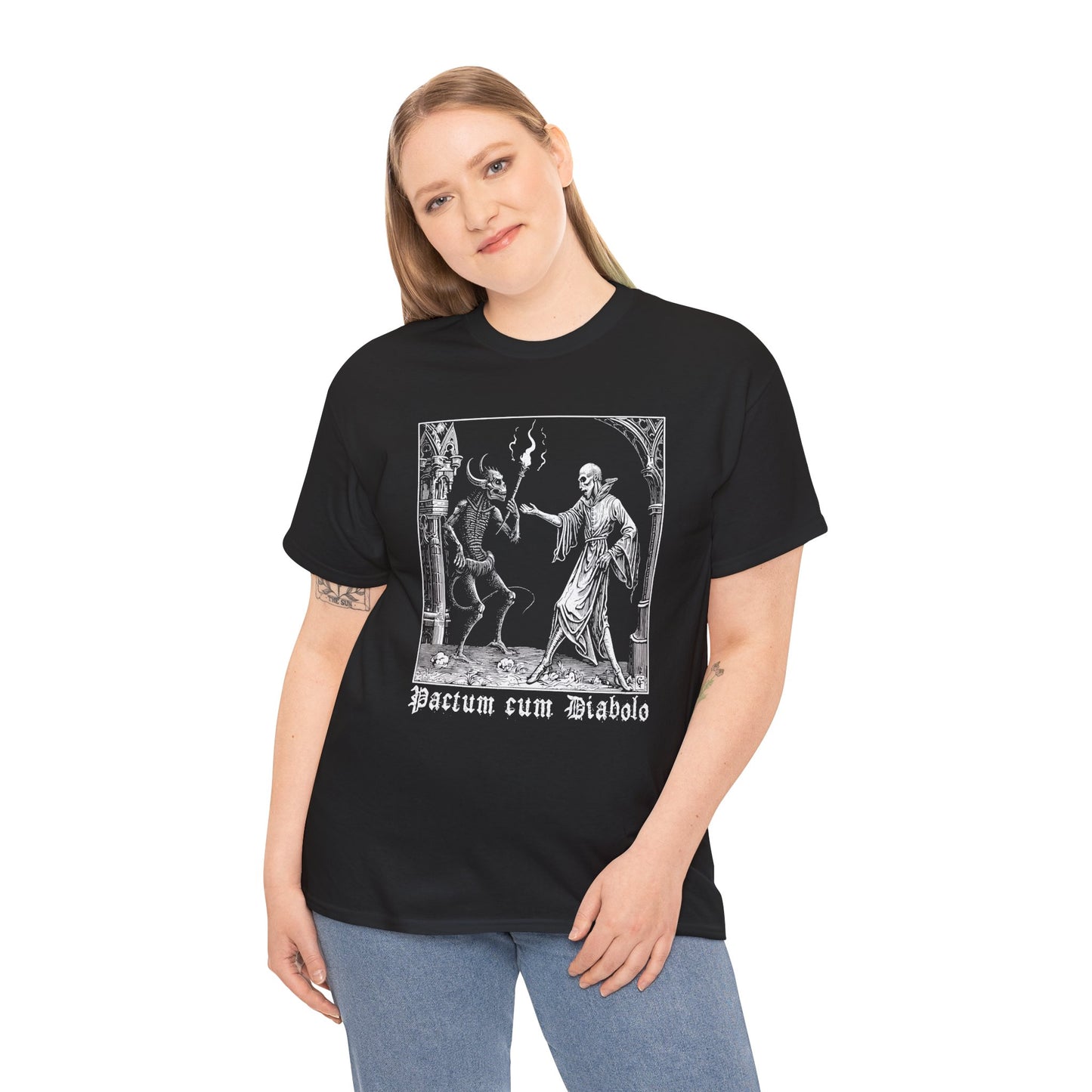 Unisex tričko Pactum cum Diabolo v bílé