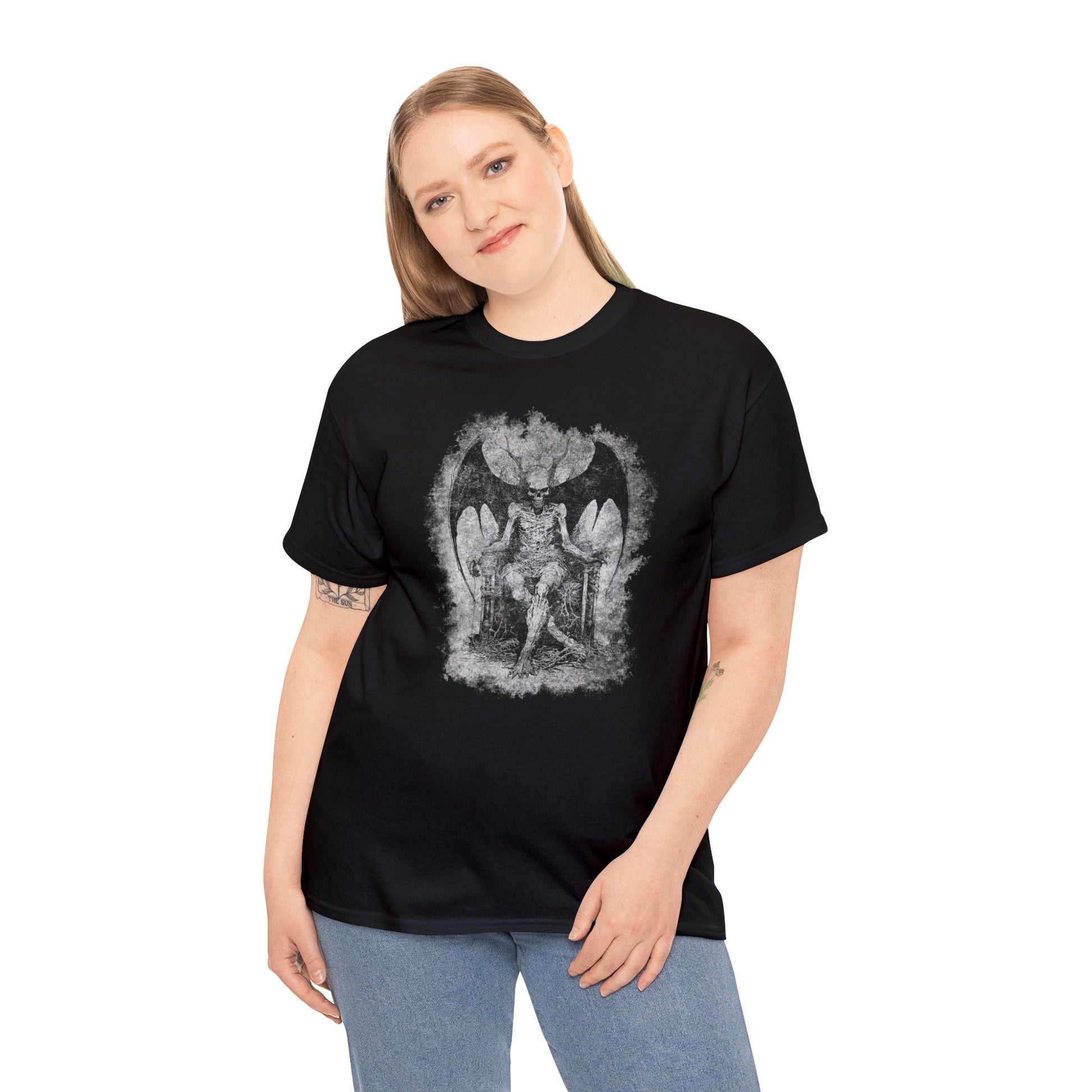 Unisex T-shirt Devil on his Throne in Grey - Frogos Design