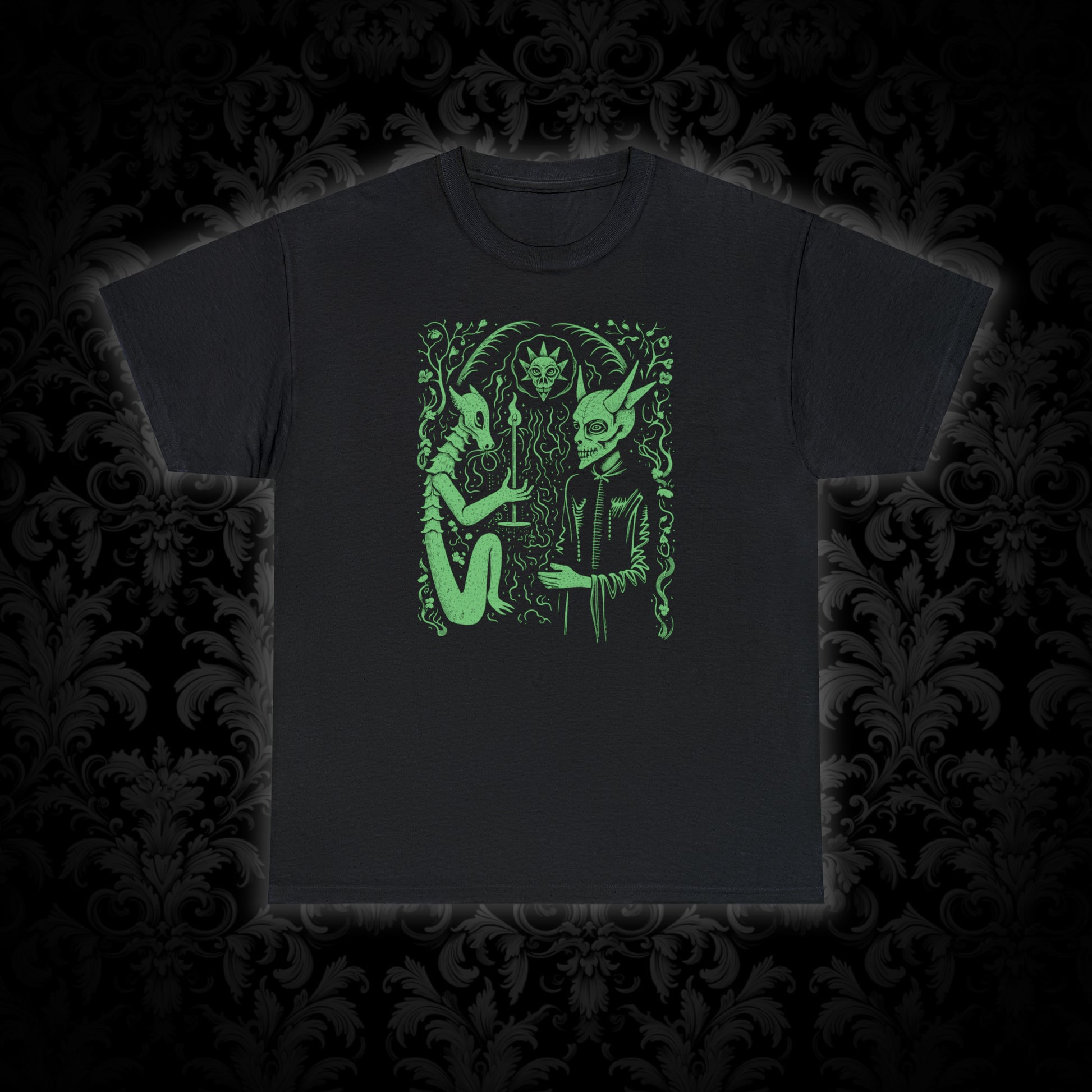 Unisex T-shirt Pact with the Devil in Green - Frogos Design