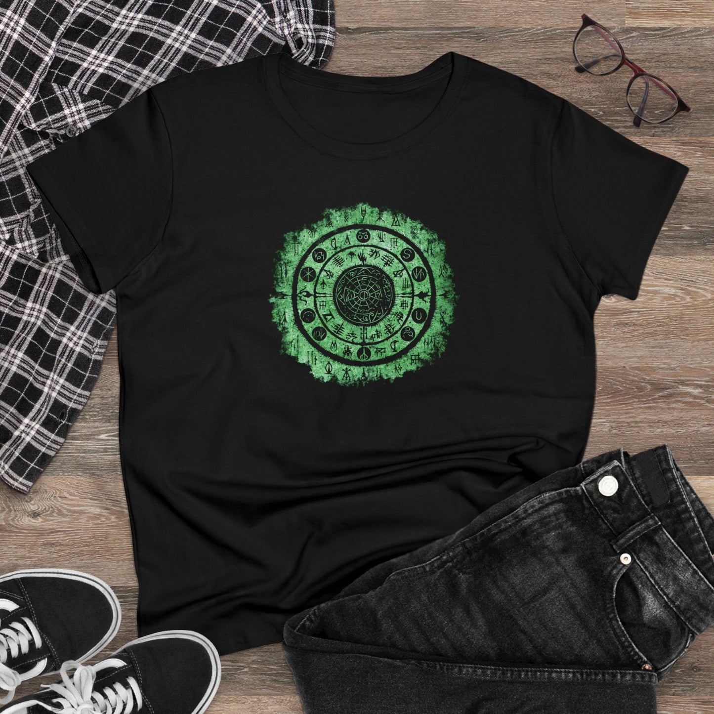 Women's T-shirt Witchcraft Seal in Green - Frogos Design