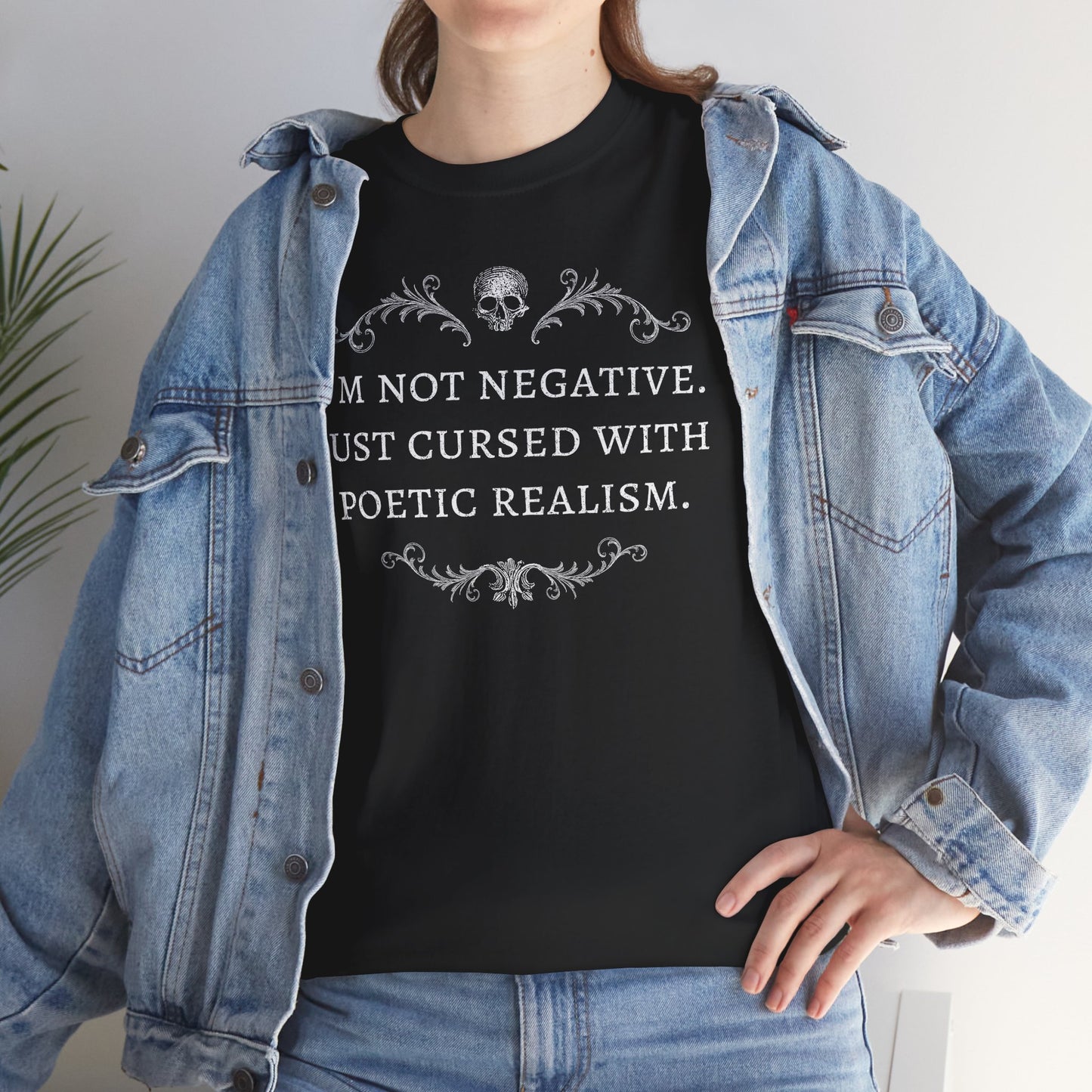 Unisex tričko Cursed with poetics realism v bílé