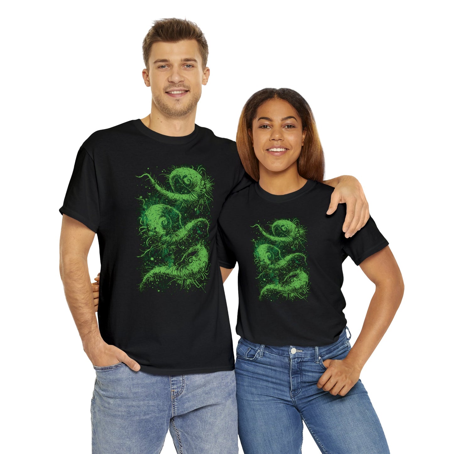 Unisex T-shirt Cosmic Worms in Green - Frogos Design