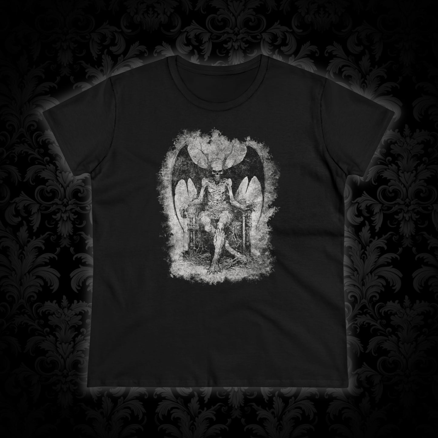 Women's T-shirt Devil on his Throne in Grey - Frogos Design