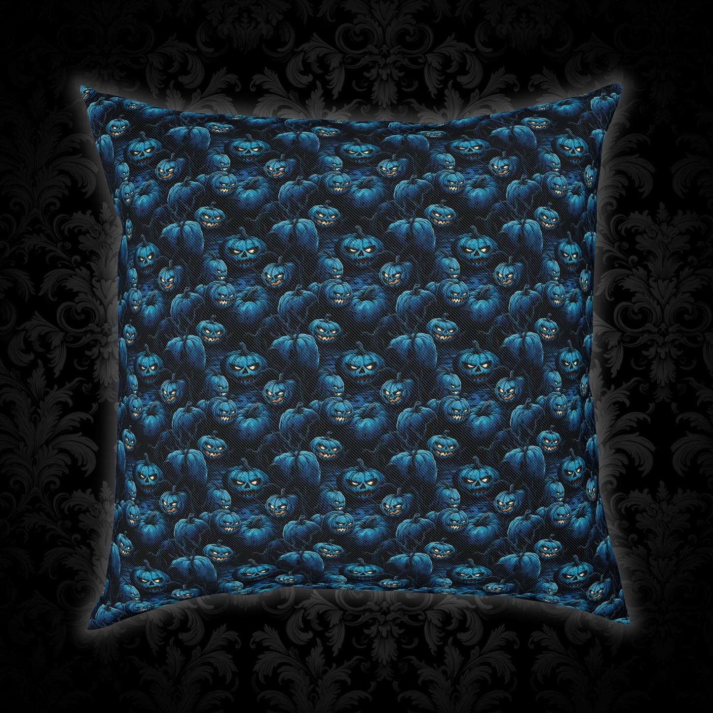 Cushions Spooky Blue Halloween Pumpkins - Frogos Design