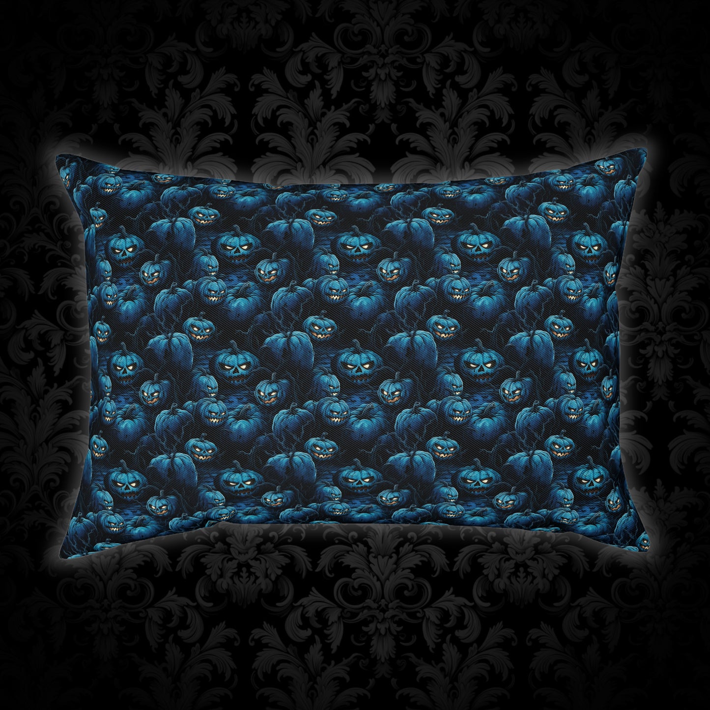 Cushions Spooky Blue Halloween Pumpkins - Frogos Design