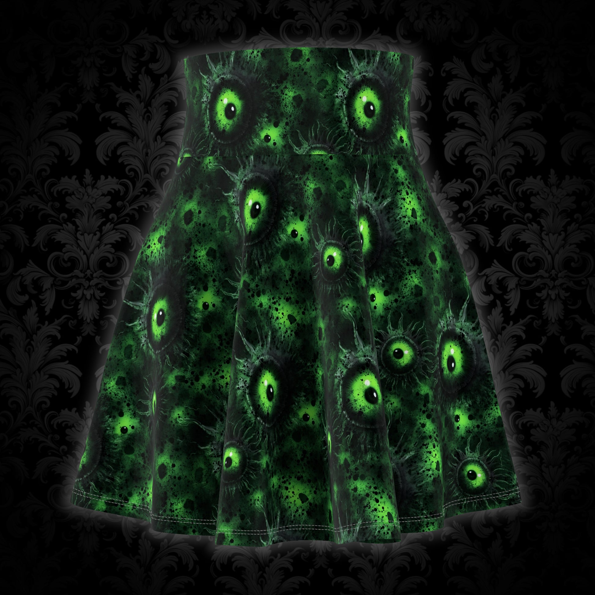 Women's Skater Skirt Greeny Lurking Eyes - Frogos Design